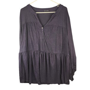 Lane Bryant Women's Pulse Size 18/20 Navy Blue Ruffled Bottom Long Sleeve Top